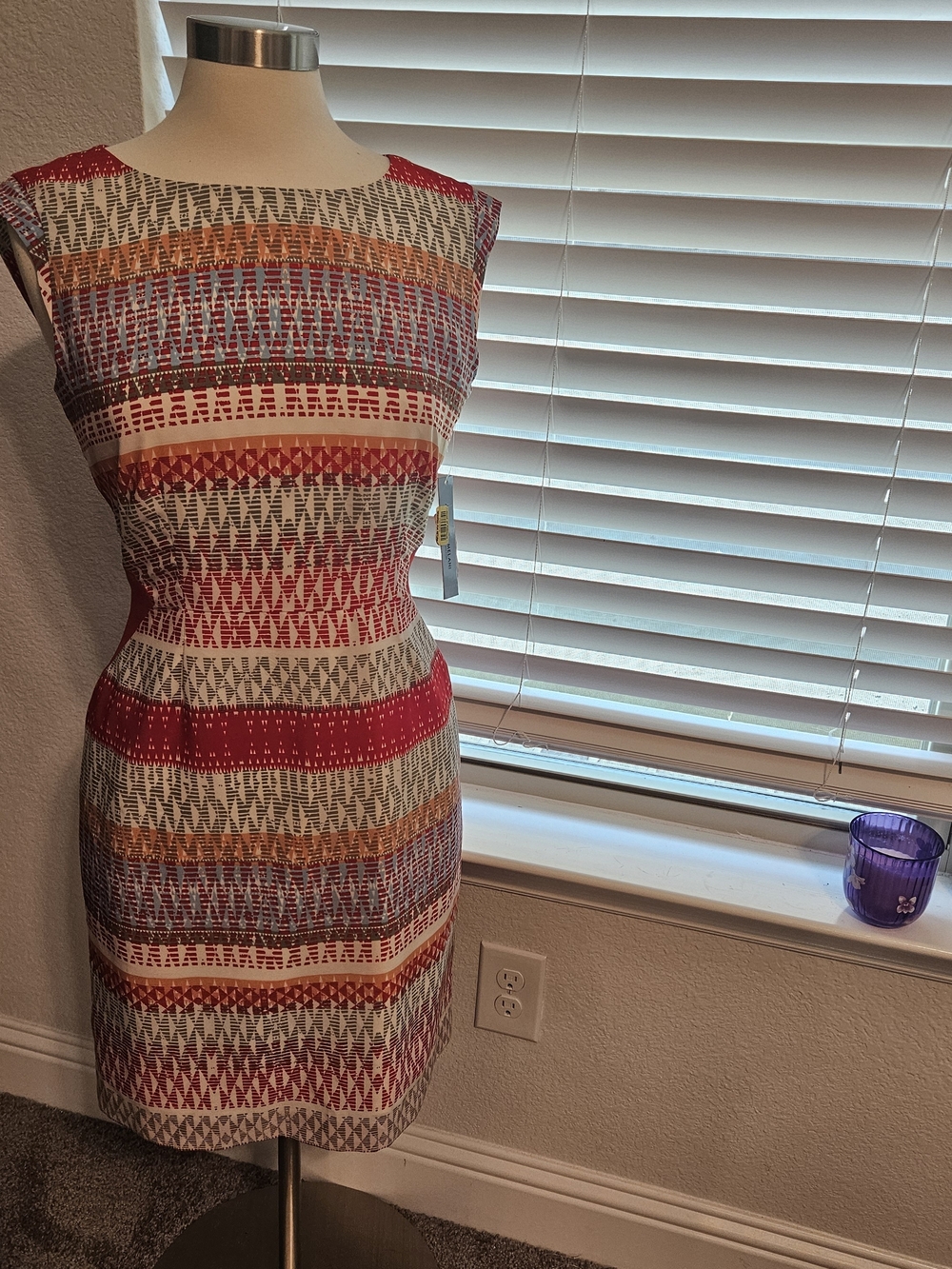ANTONIO MELANI Red Multi-Stripe Sleeveless Sheath Dress
